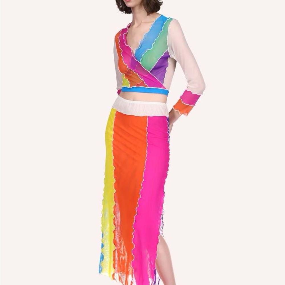 New ANNA SUI Rainbow Sheer Set Wrap Top Skirt
